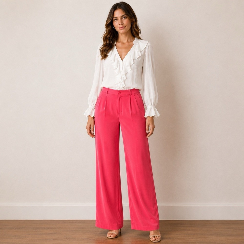 Vintage Silk Dress Pants Women Size 6 Coral Red Pleated Trousers Party Going Out
